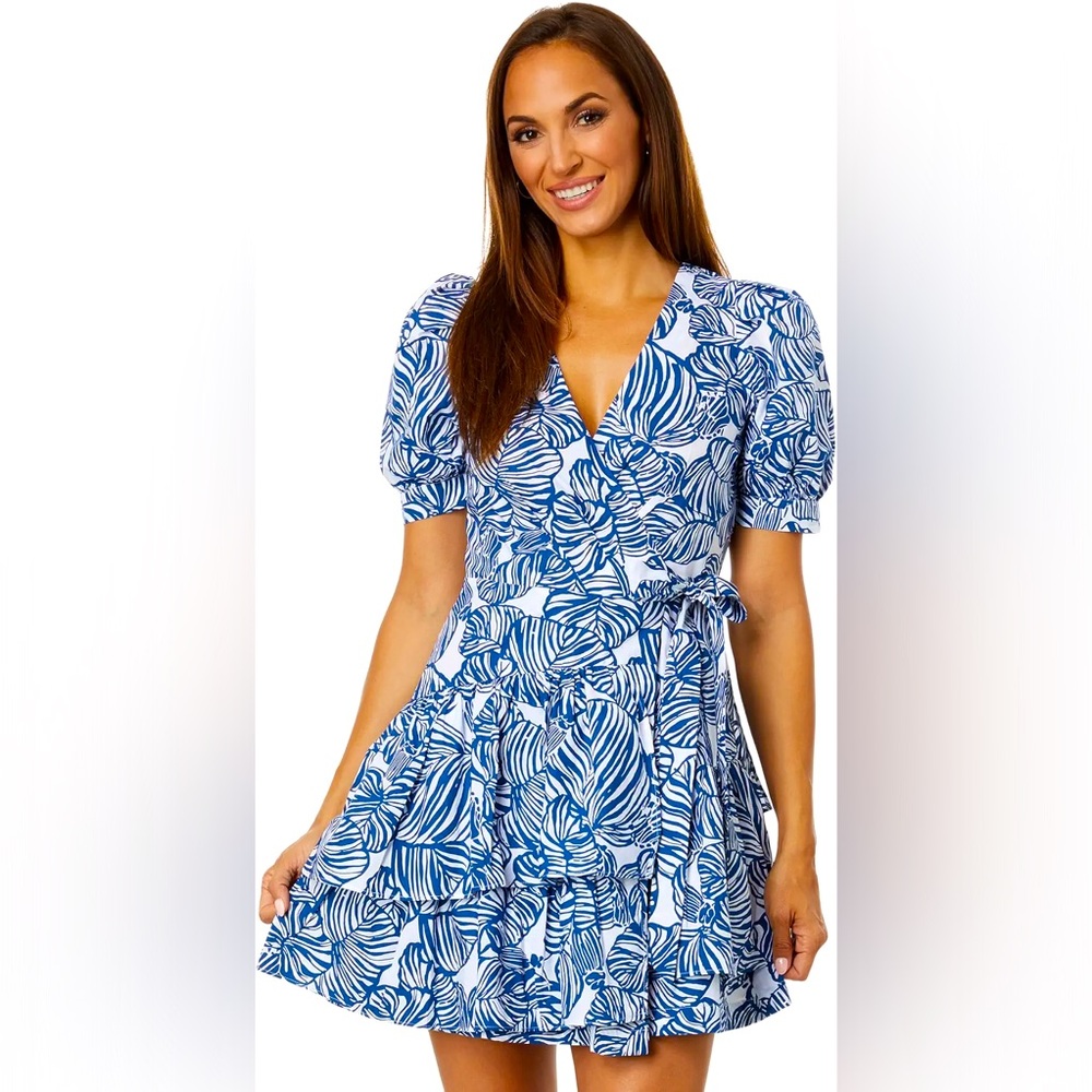 Lilly Pulitzer Alexandria Elbow Sleeve Cotton Wrap Dress - Aegean Navy